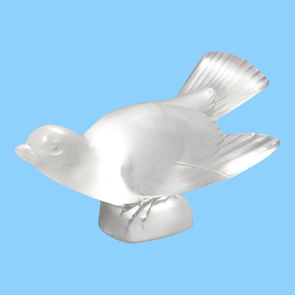 Lalique France Frosted Crystal Colereux Sparrow Bird Figurine Paperweight VTG - Picture 1 of 8